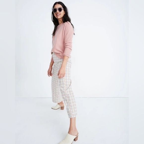Madewell Emmett Wide-Leg Crop Pants in Rainbow Windowpane sz 28 - Picture 1 of 8